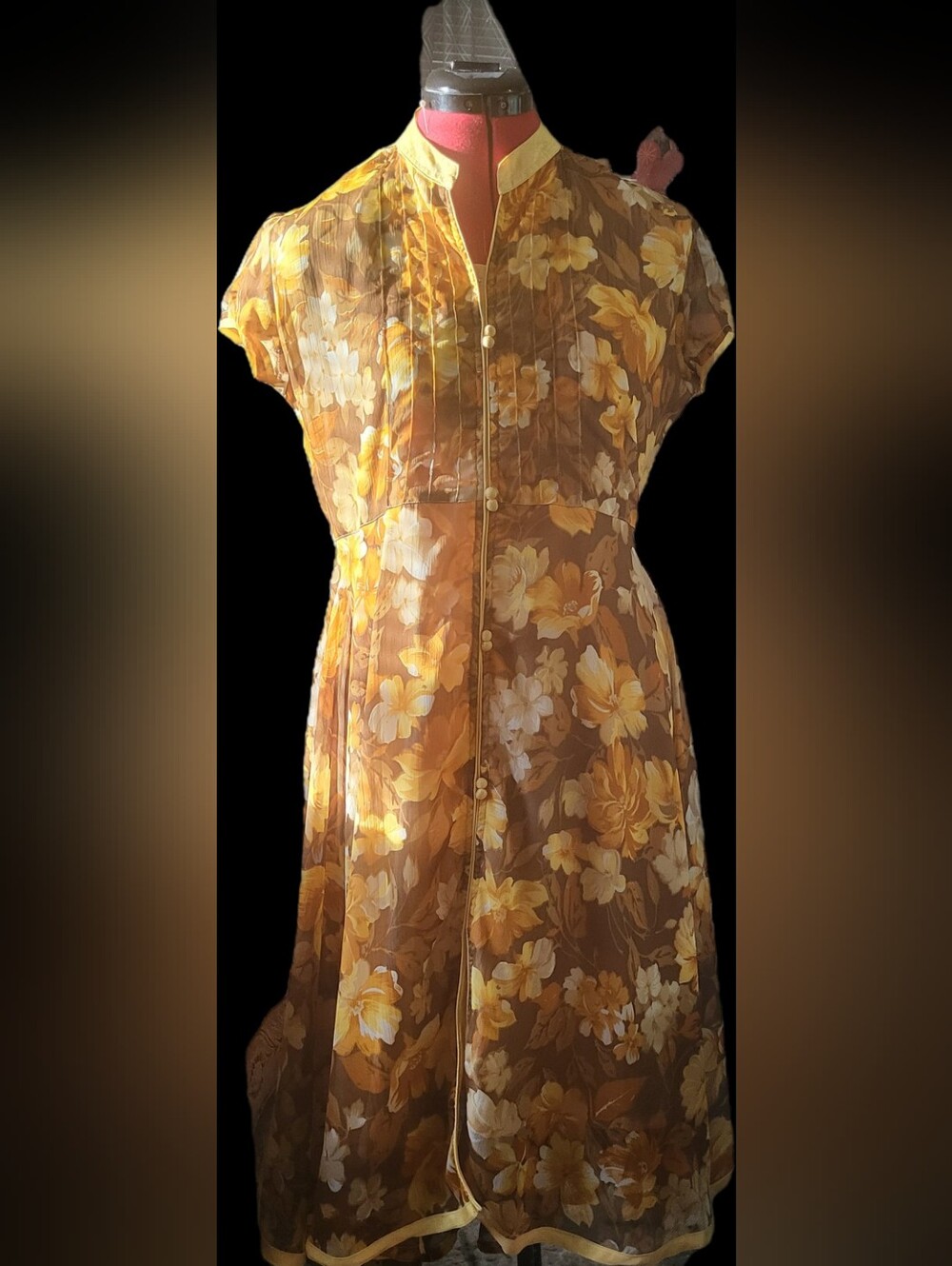Vintage-Inspired Yellow Floral High-Low Dress